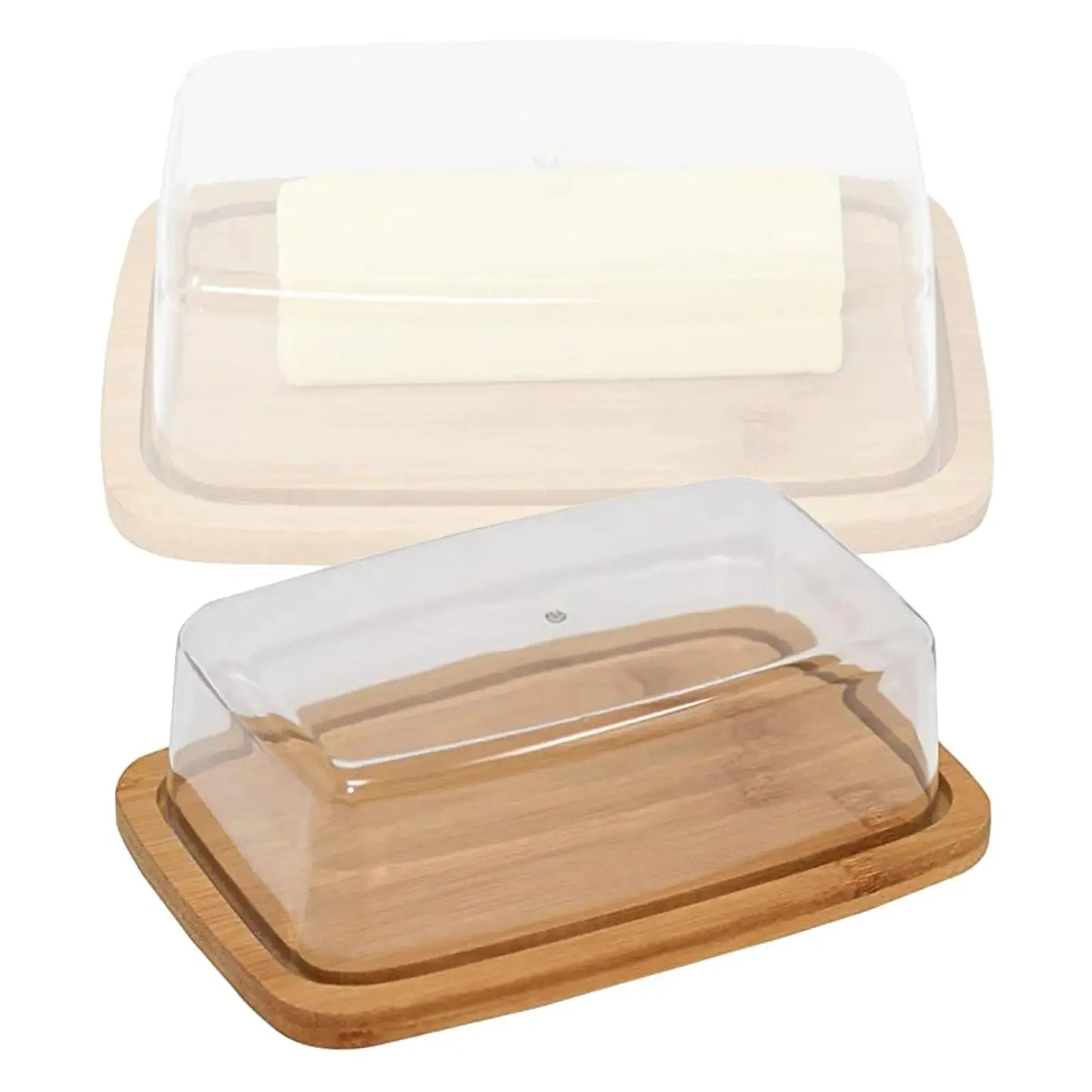 Square Bamboo Butter Dish with Rectangular Glass Lid