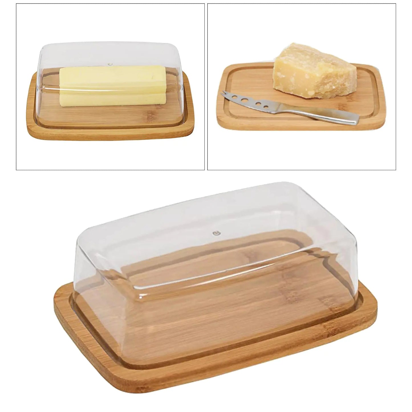 Square Bamboo Butter Dish with Rectangular Glass Lid