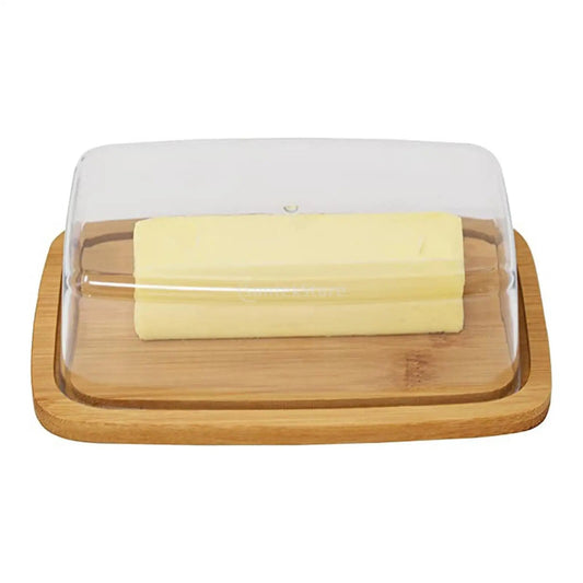 Square Bamboo Butter Dish with Rectangular Glass Lid